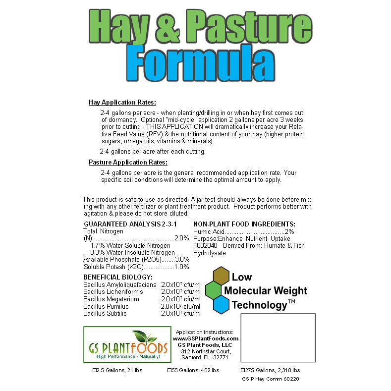 Hay & Pasture Formula - Organic Pasture Fertilizer with Humic Acid & Fulvic Acid