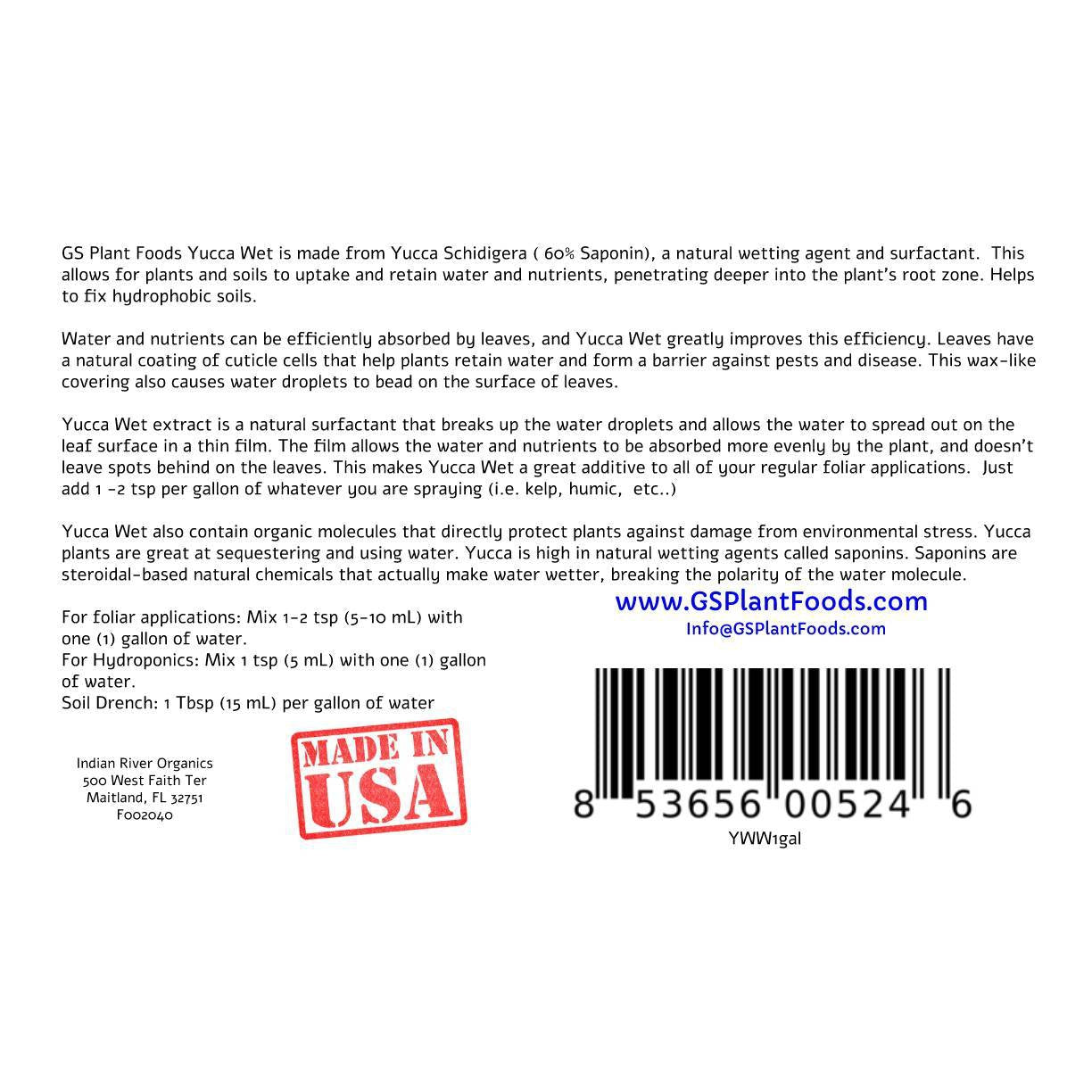 Yucca Wet, Liquid Yucca Extract- Organic wetting Agent and surfactant