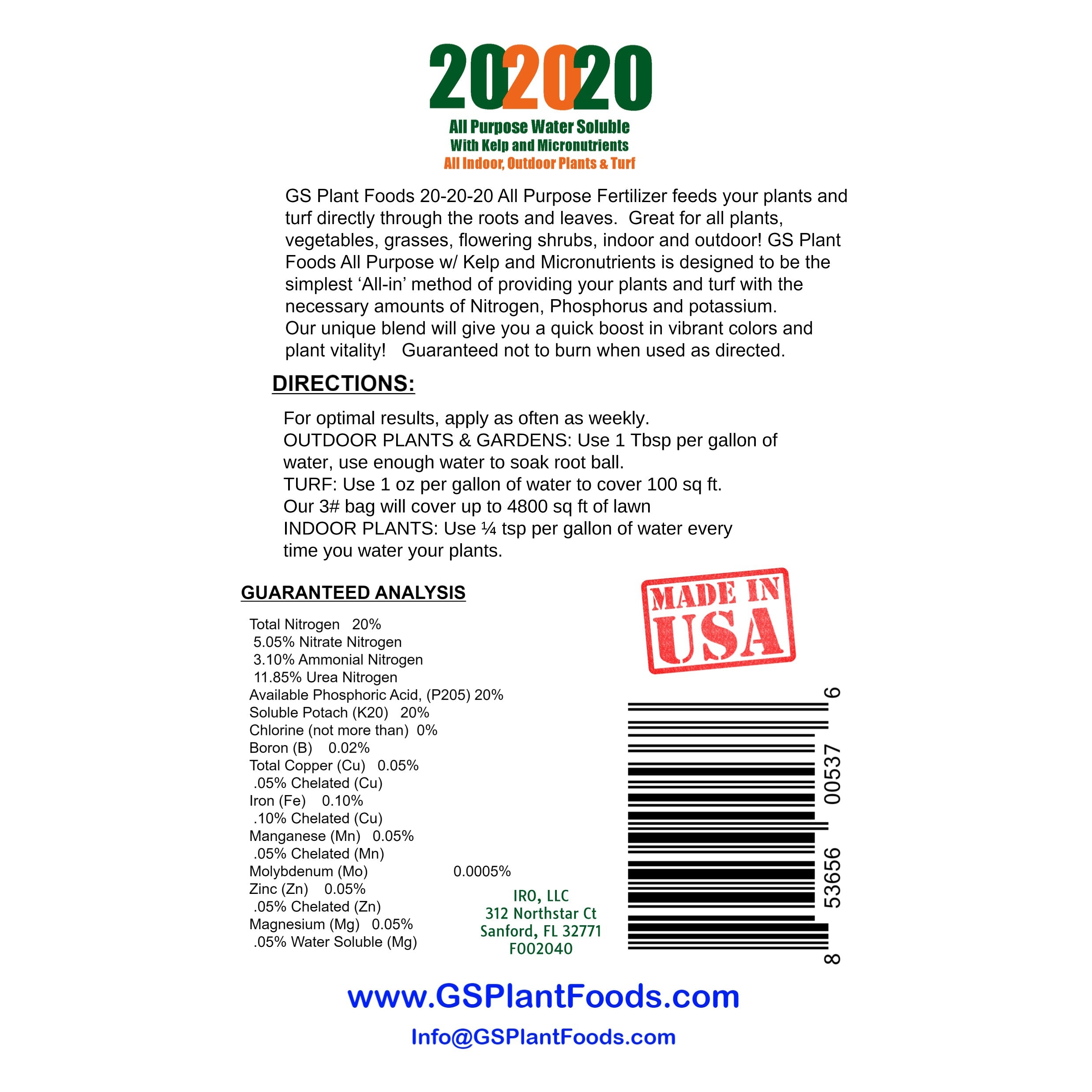 20-20-20 All Purpose Fertilizer with Kelp and Micronutrients