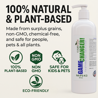 GS Plant Foods Game Changer All-Purpose Essentials - 100% Plant-Based Organic Fertilizer for Indoor or Outdoor Container Grown Plants, NPK 4-3-3, Liquid Formula for Houseplants, 20 Ounces