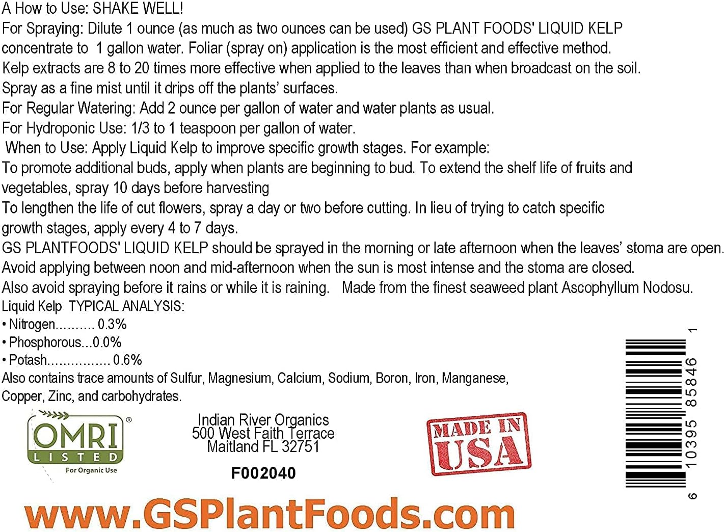 Organic Liquid Kelp Seaweed