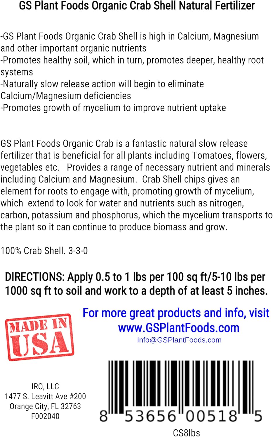 Organic Crab Shell Natural Fertilizer Calcium Booster 3-3-0