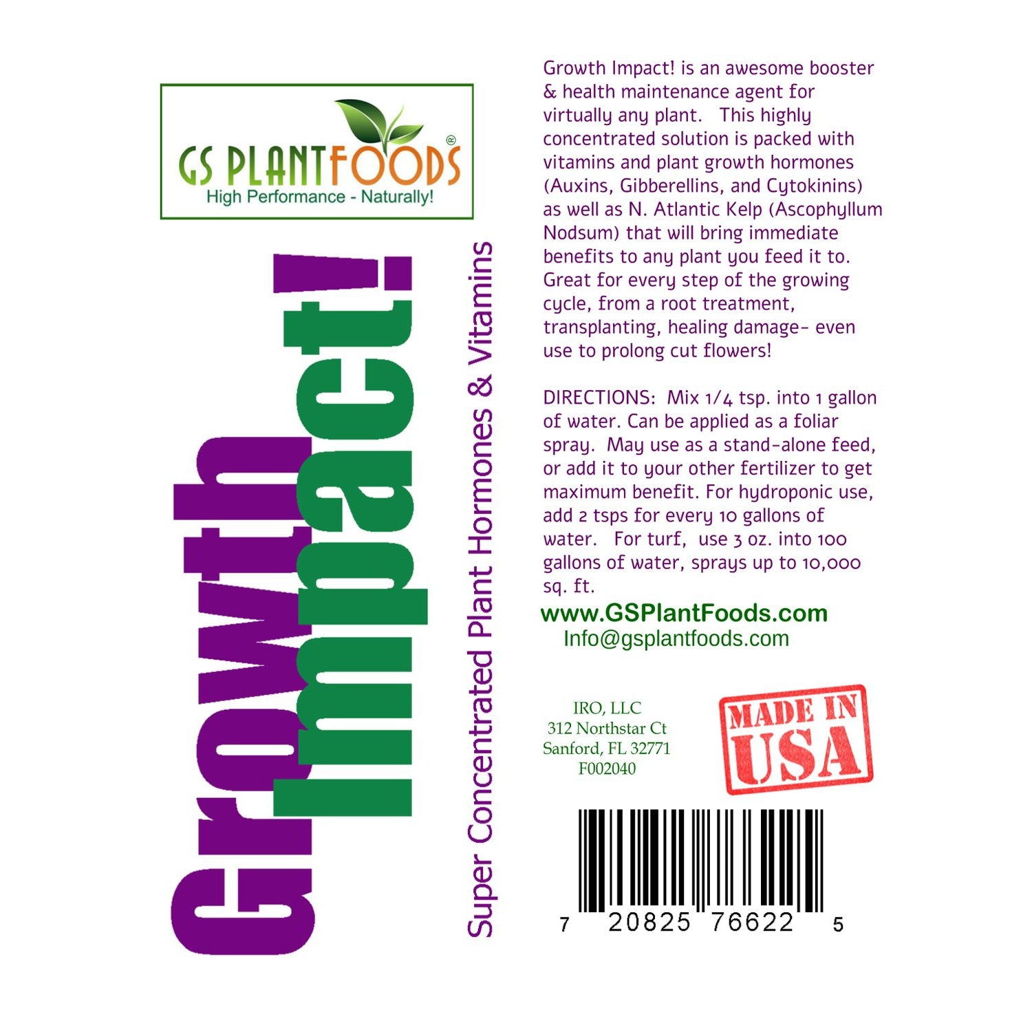 Growth Impact Super Plant Vitamins and Hormones- 8 ounce bottle